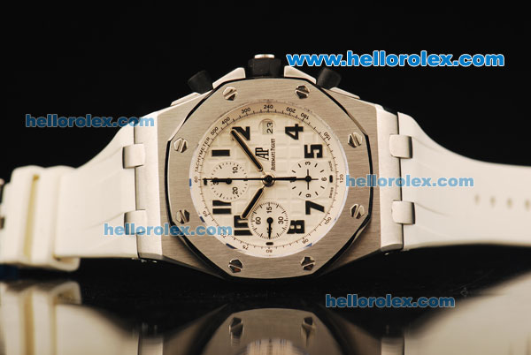 Audemars Piguet Royal Oak Offshore Chronograph Swiss Valjoux 7750 Automatic Movement Steel Case with White Dial and White Rubber Strap - Click Image to Close